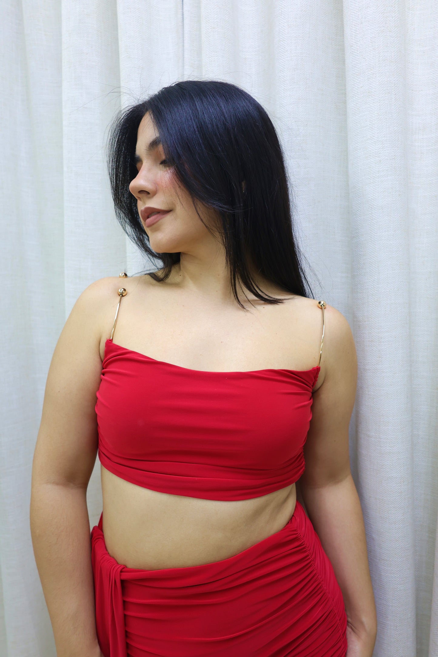 Zhamira Gold Detail Skirt Set (Red)
