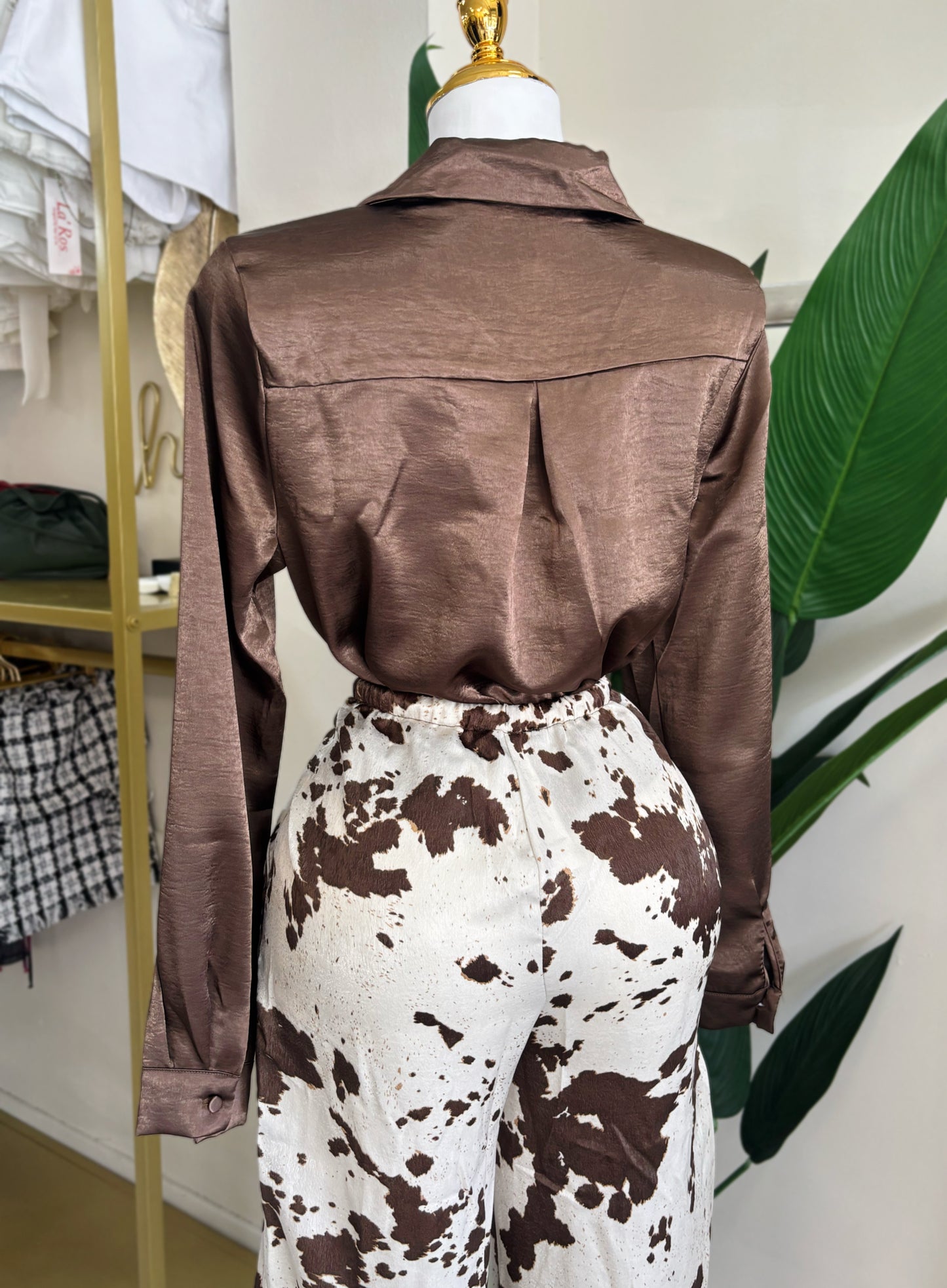 Hanna Satin Blouse (Brown)