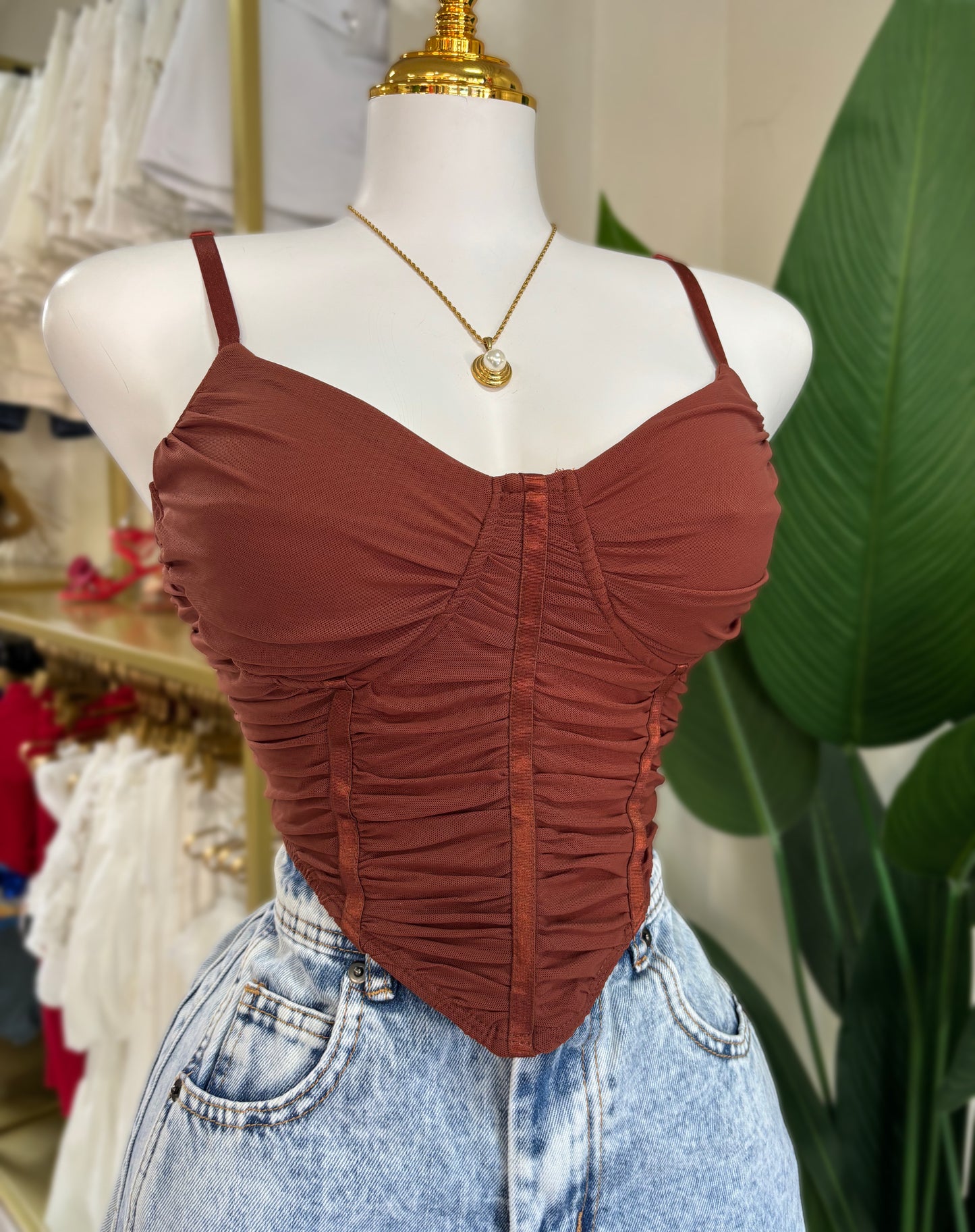 Angela Crop Top (Mocha/Negro)