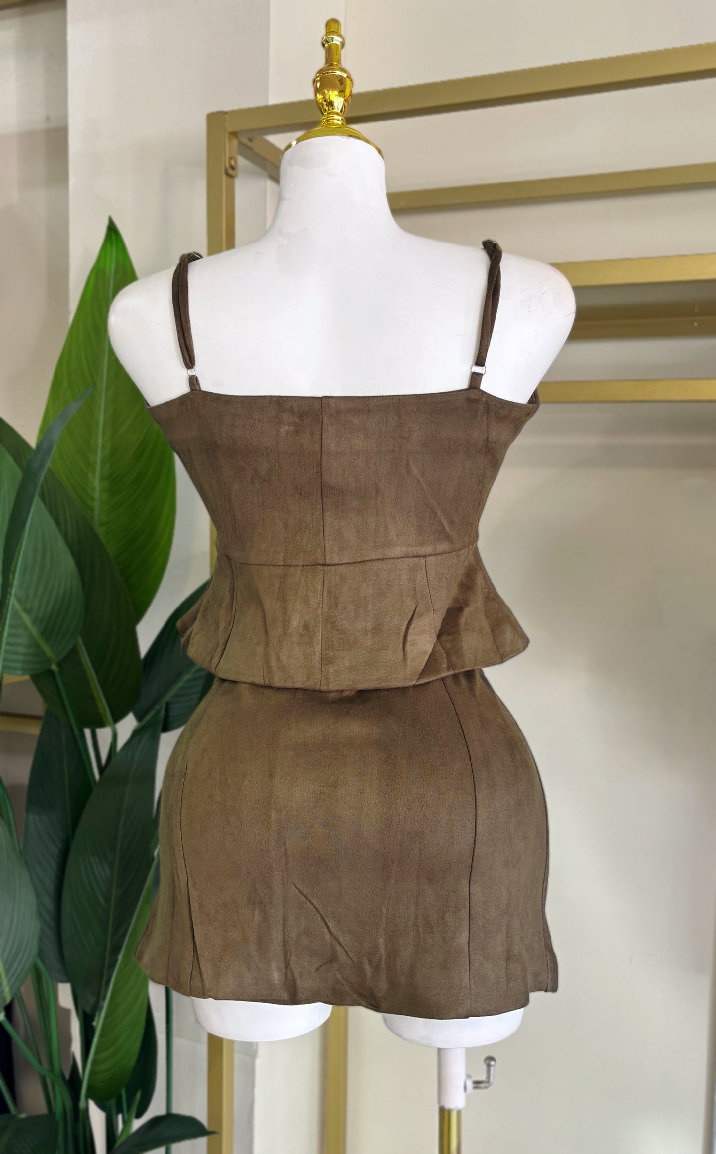 Odette Suede Skirt Set (Olive)