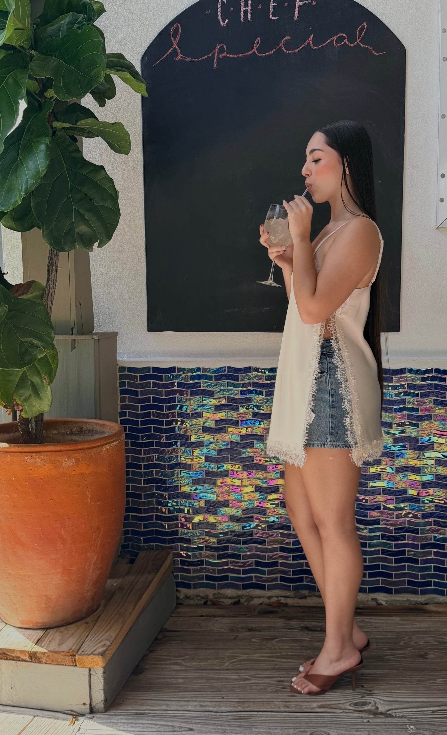 Galilea Satin Lace Blouse (Beige)