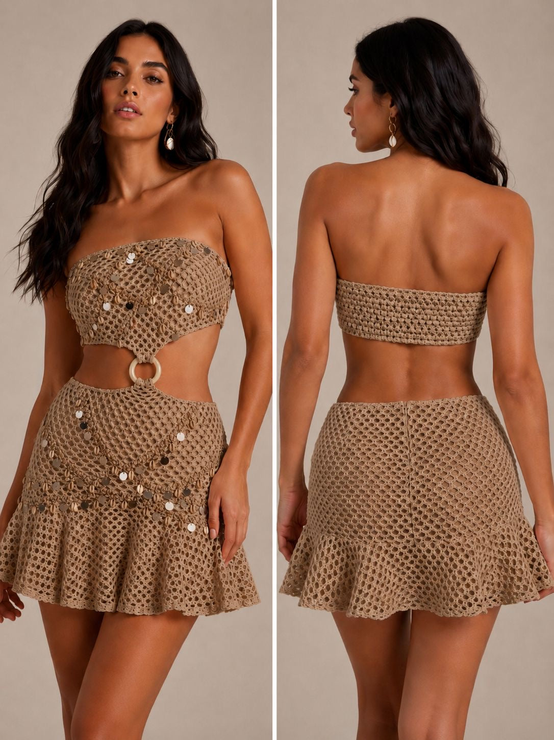 Maldivas Crochet Dress (Taupe)