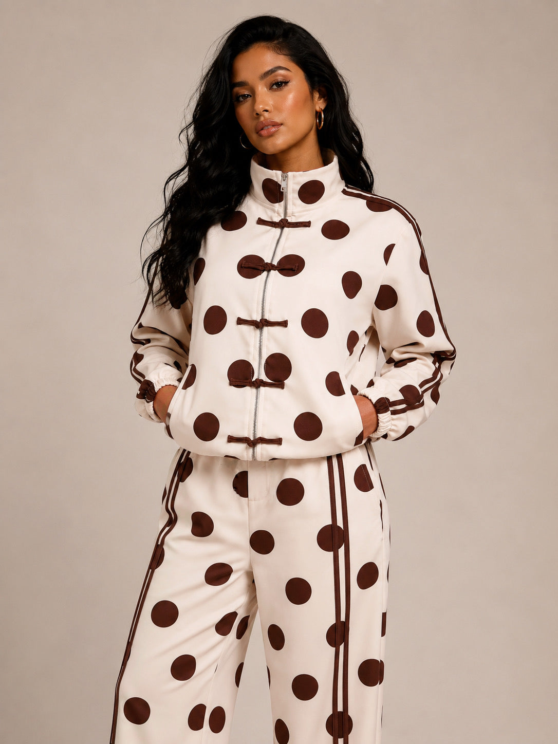 Irania Polka Dots Barrel Set (Beige/Brown)