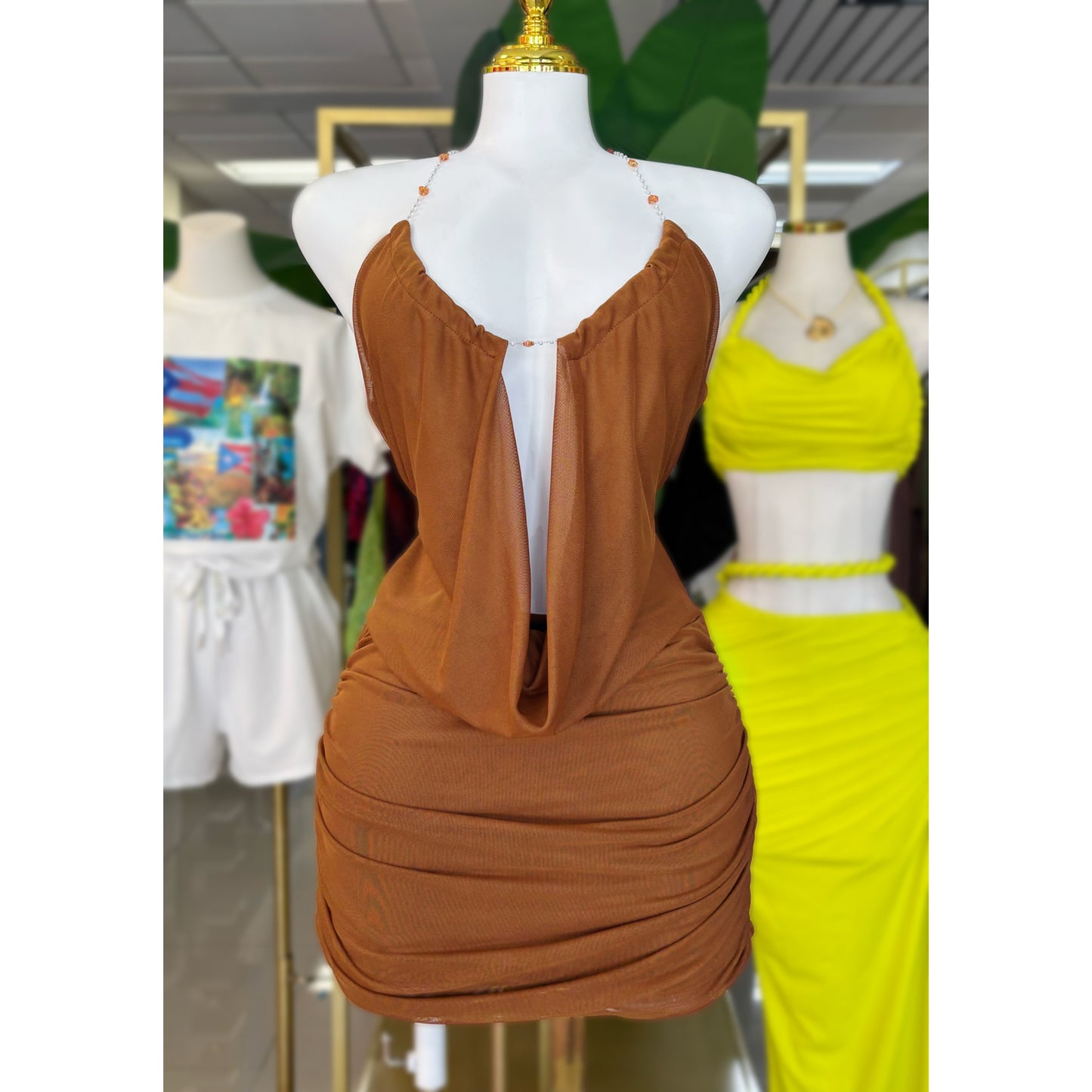 Asia Chain Detail Dress (Marrón/Negro)