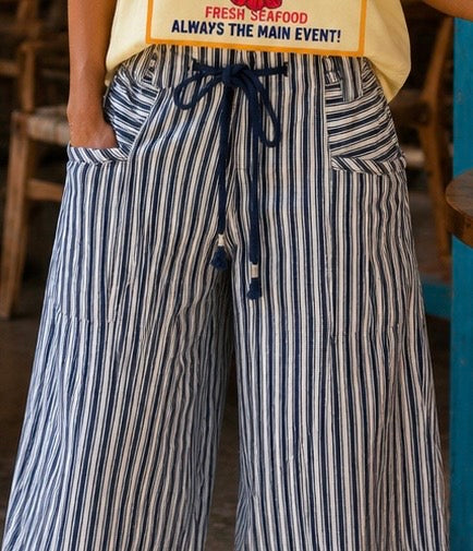Zoé Stripe Barrel Pant (Navy)