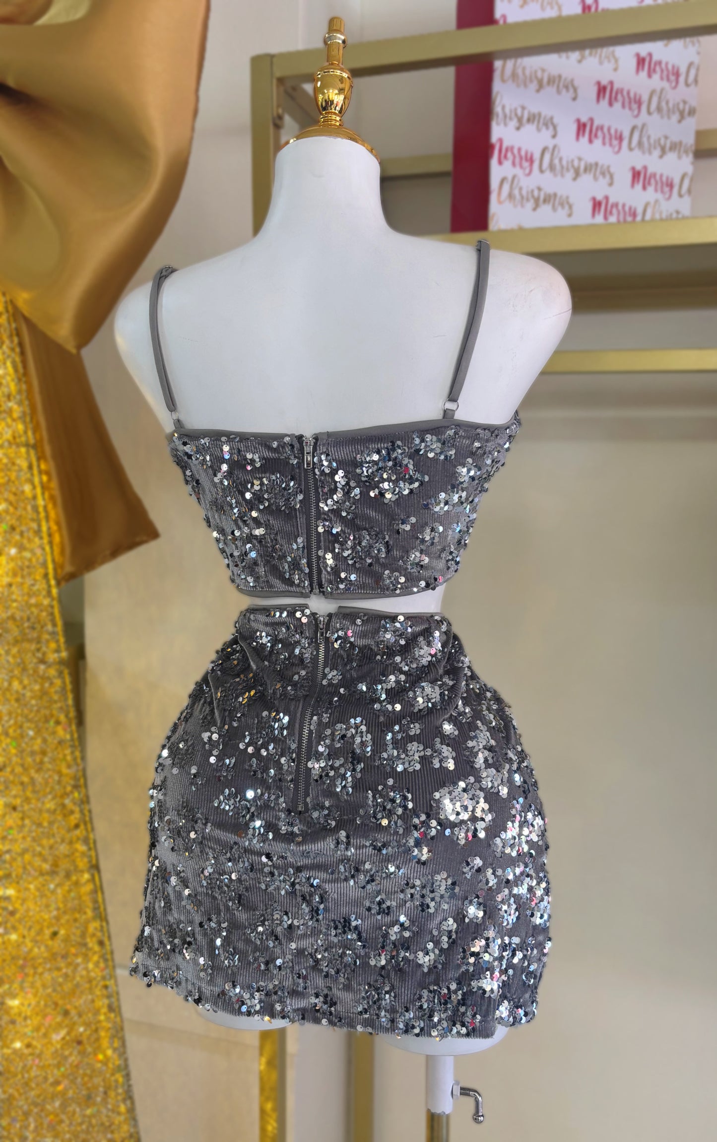Isaura Silver Sequin Set