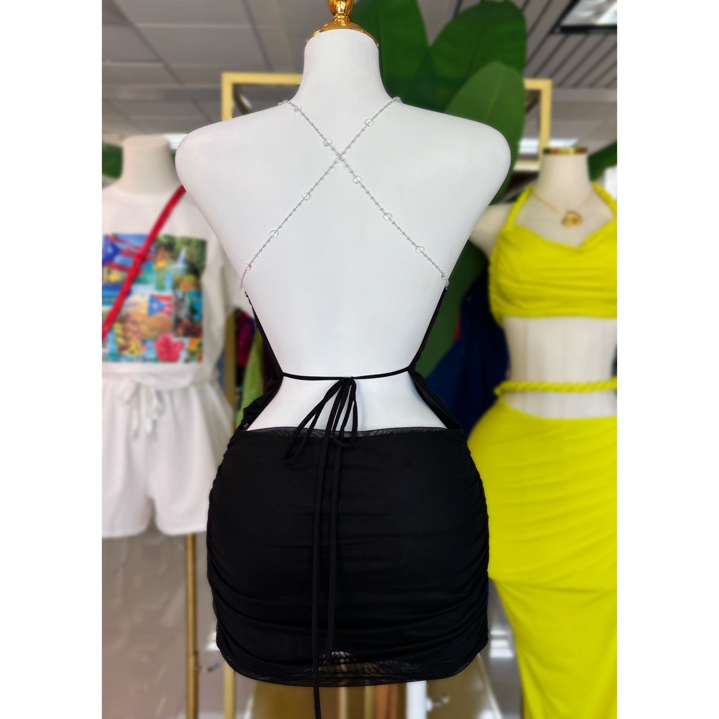 Asia Chain Detail Dress (Marrón/Negro)