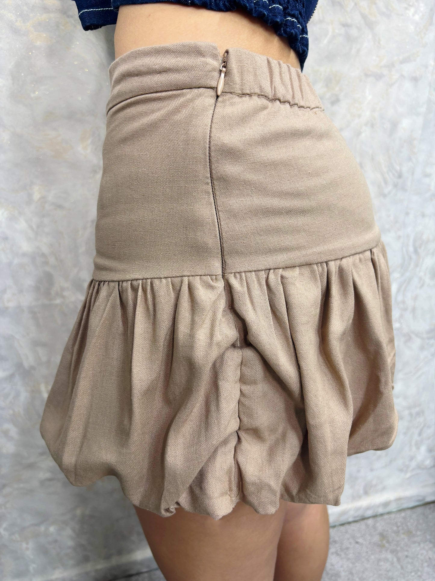Liliana Linen Balloom Skirt (Brown)