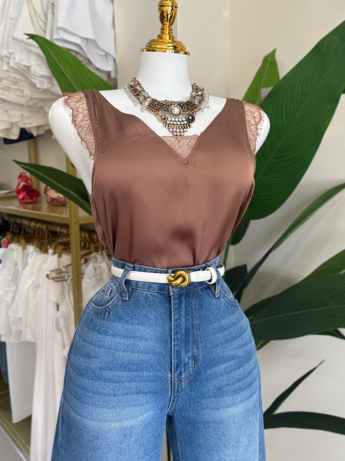 Isabella Lace Dreams Blouse (Mocha/Navy)