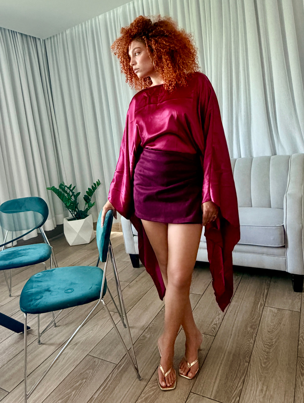 Rebecca Suede Skort (Burgundy)