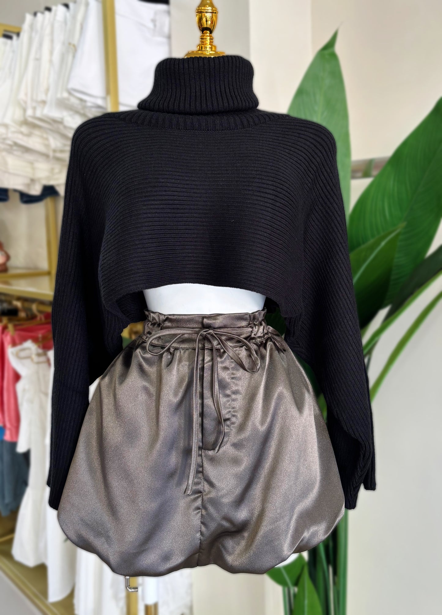 Mariana Satin Bubble Skirt (Bronce/Olive)