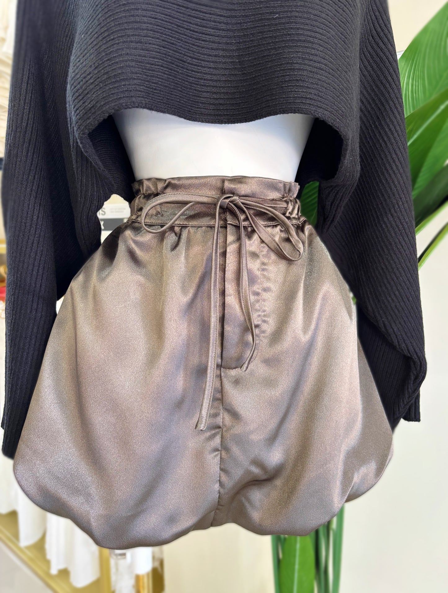 Mariana Satin Bubble Skirt (Bronce/Olive)