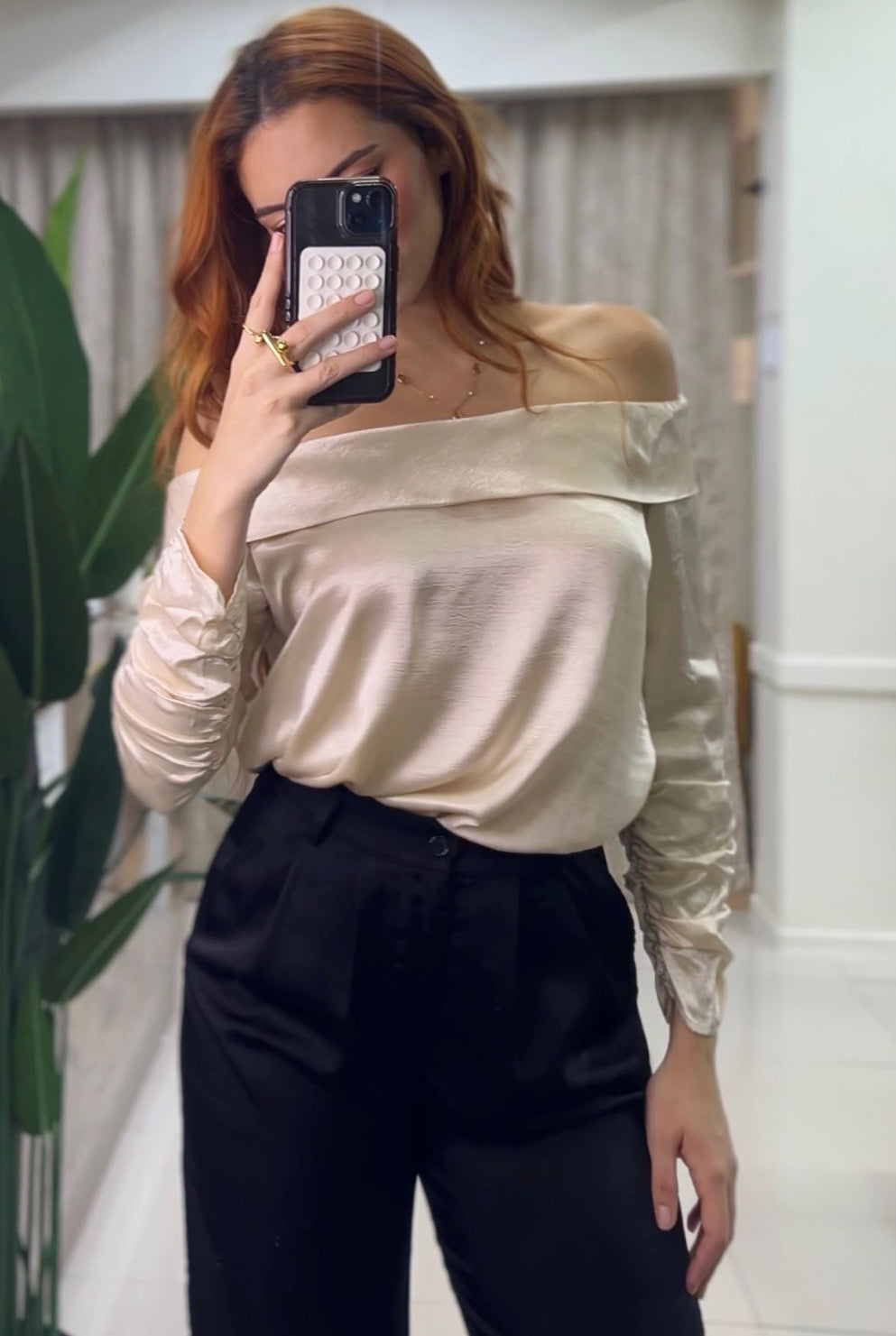 Leonor Off Shoulder Bodysuit (Beige)