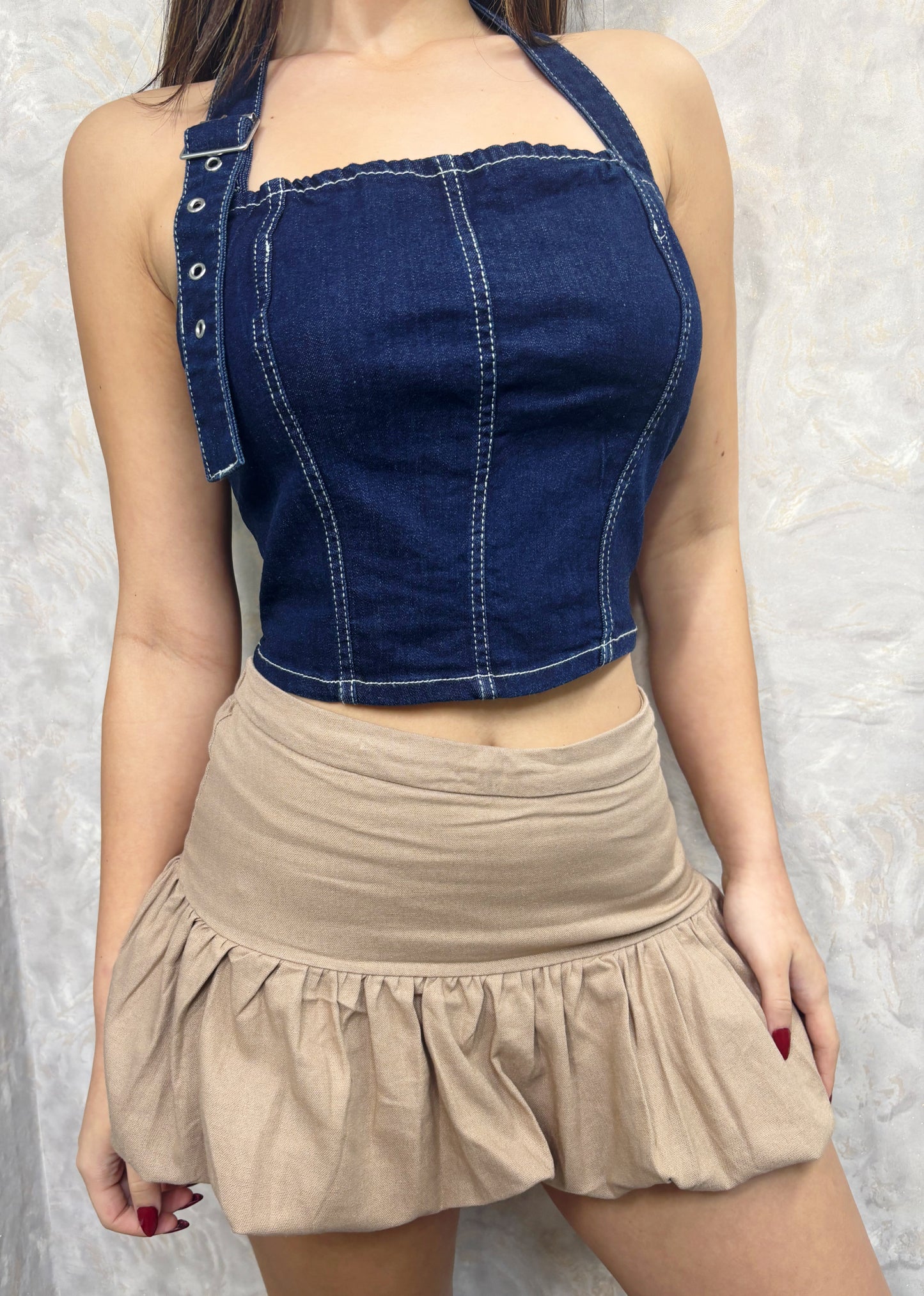 Liliana Linen Balloom Skirt (Brown)