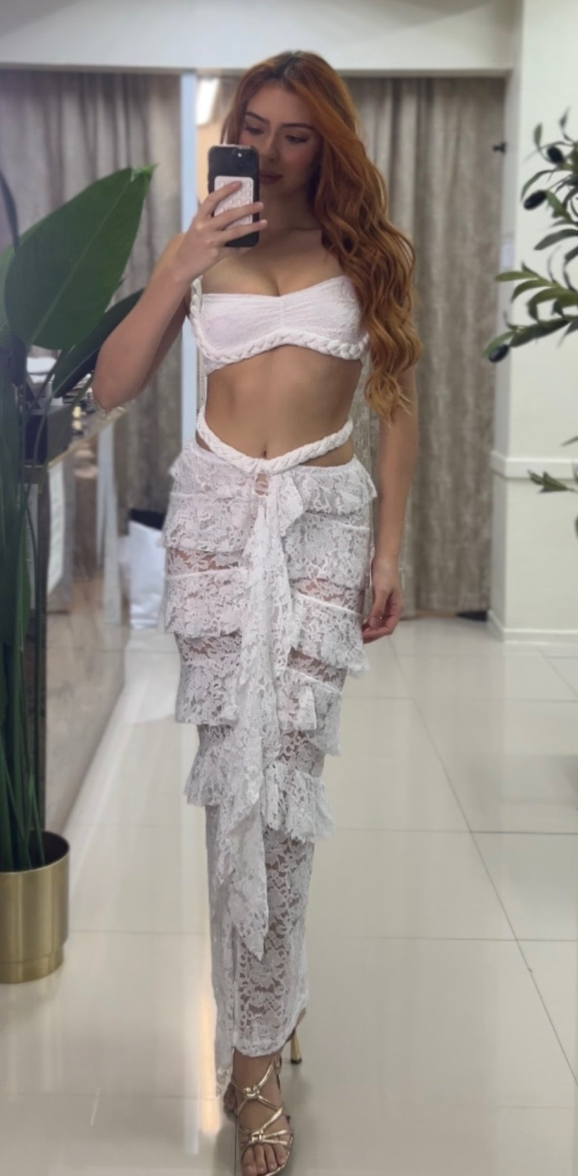 Renata White Lace Skirt Set