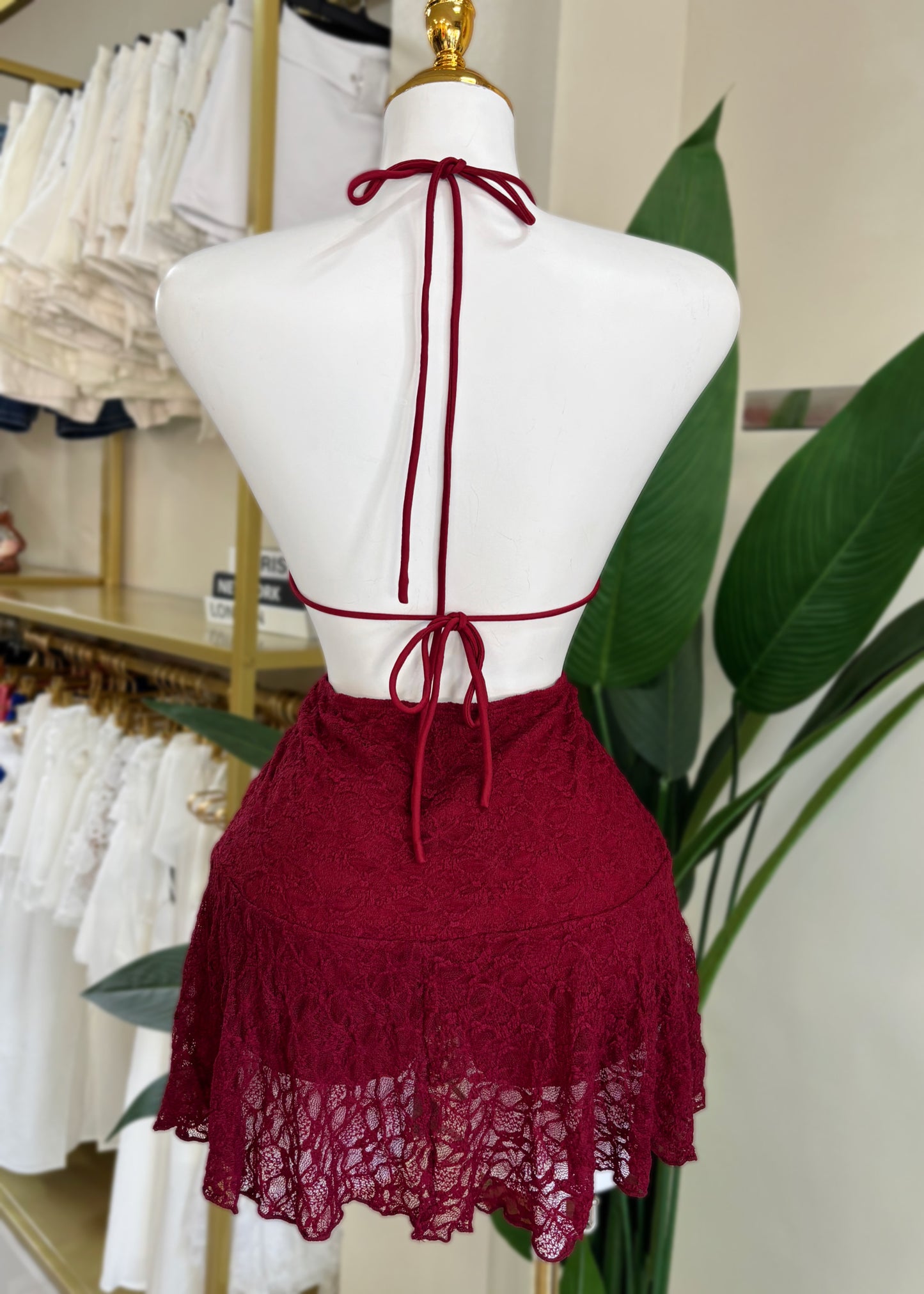 Rosalía Lace Dress (Brown/Burgundy/Black) *Tiene pantalón*