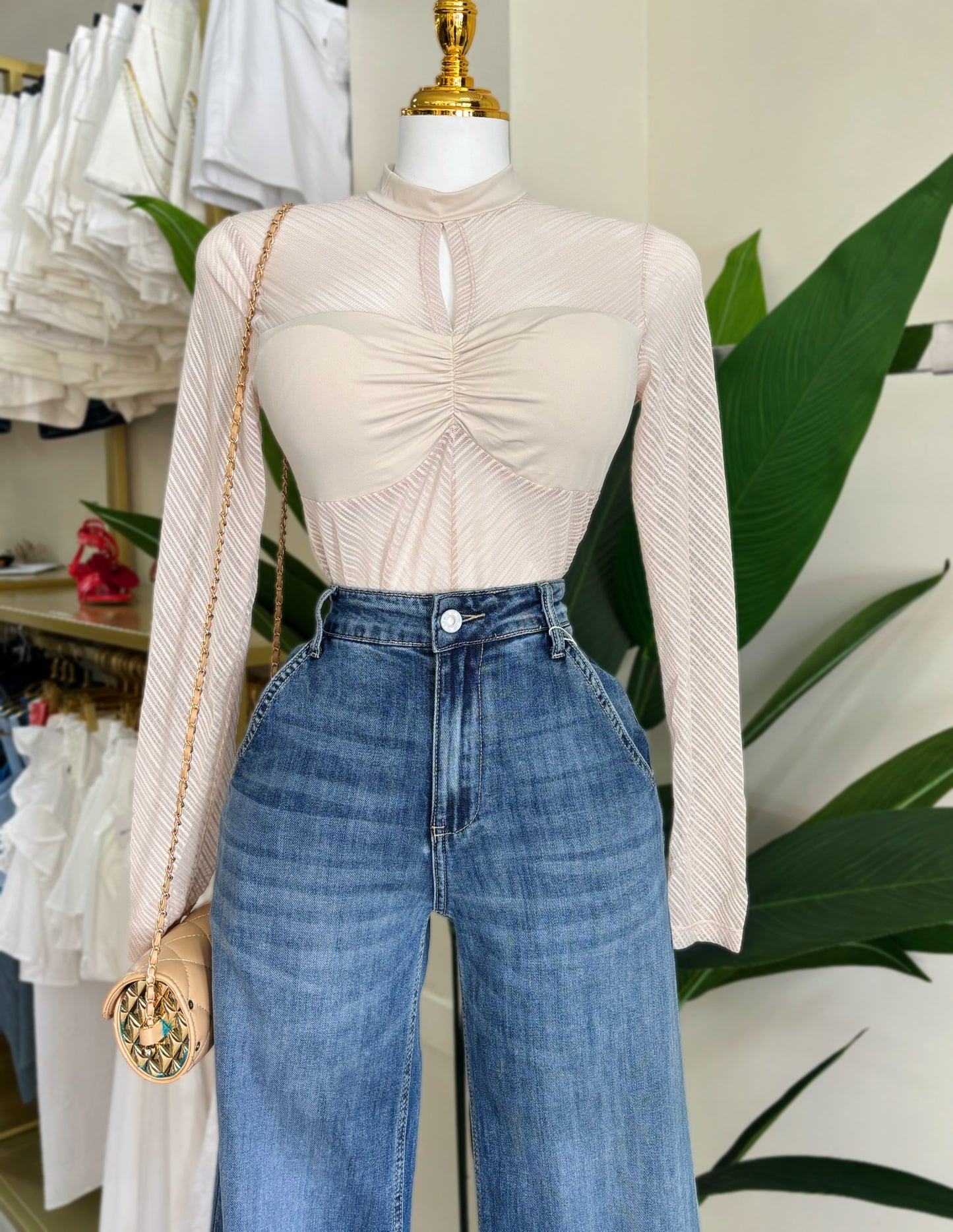 Bianca Top (Beige/Burgundy/Negro)
