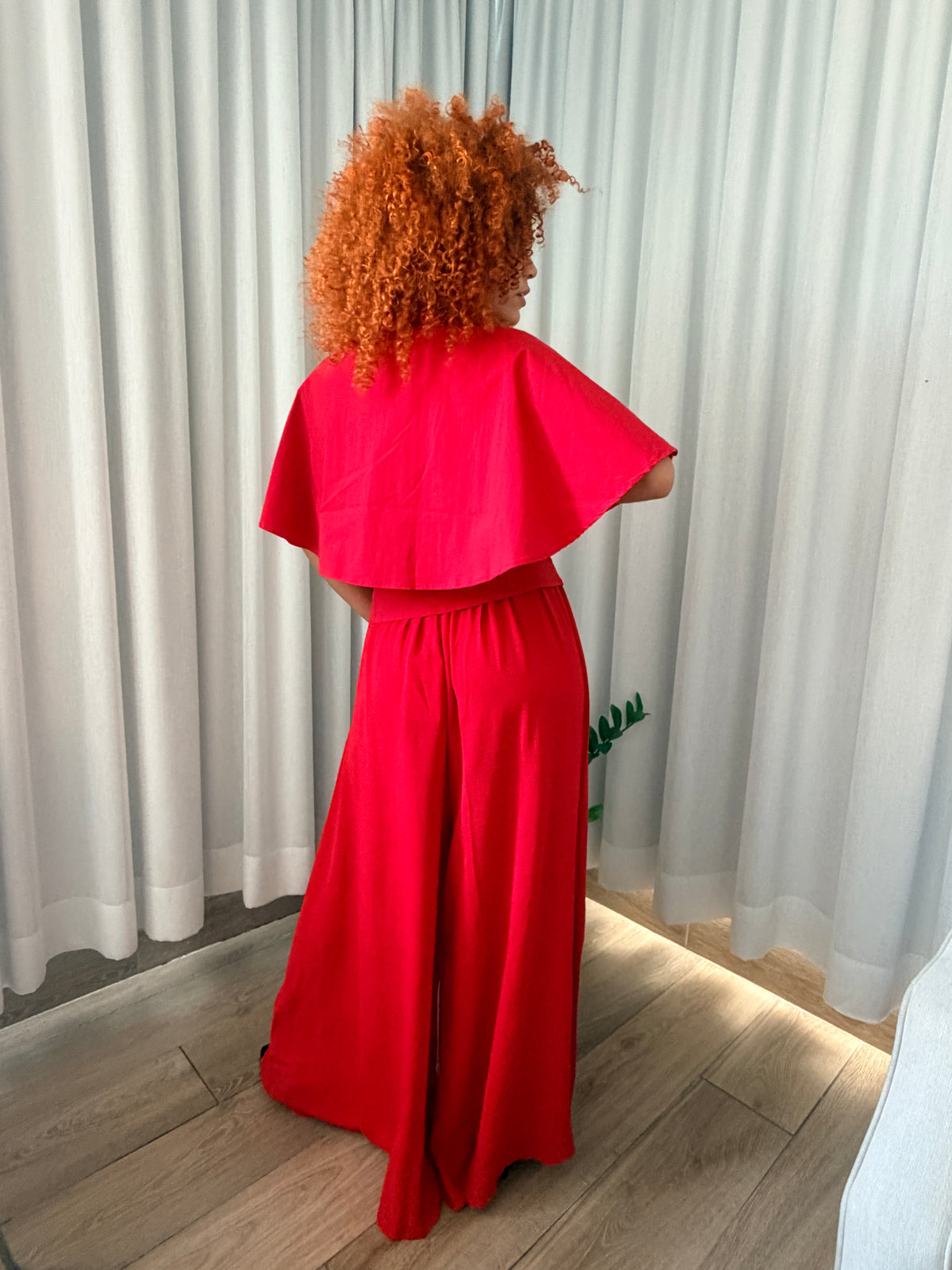 Celine Cape Blouse (Red)