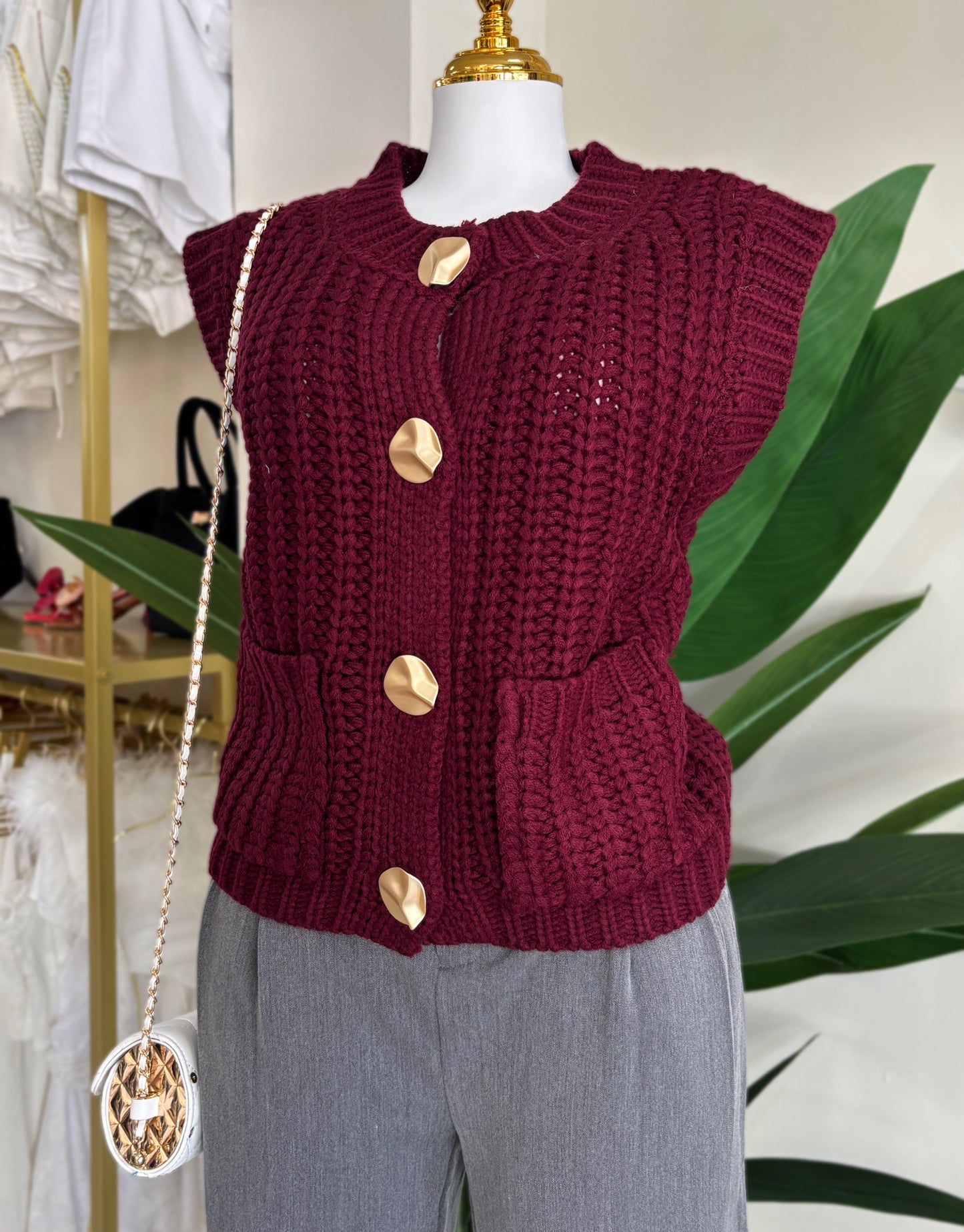 Cecilia Burgundy Sweater Vest