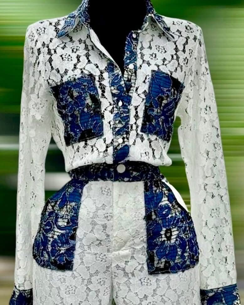 Aura Lace Denim Pant Set
