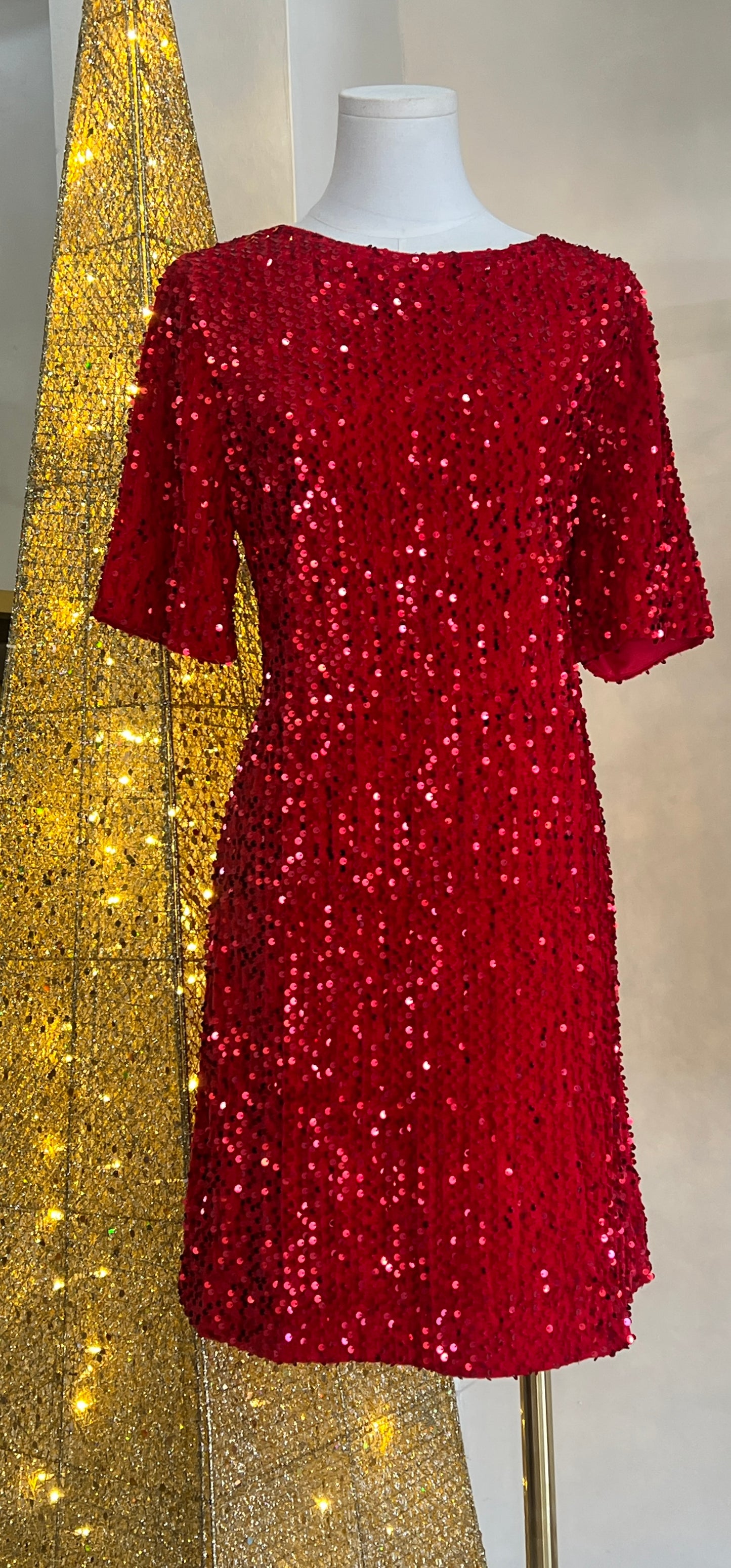 Red Sequin Tshirt Dress