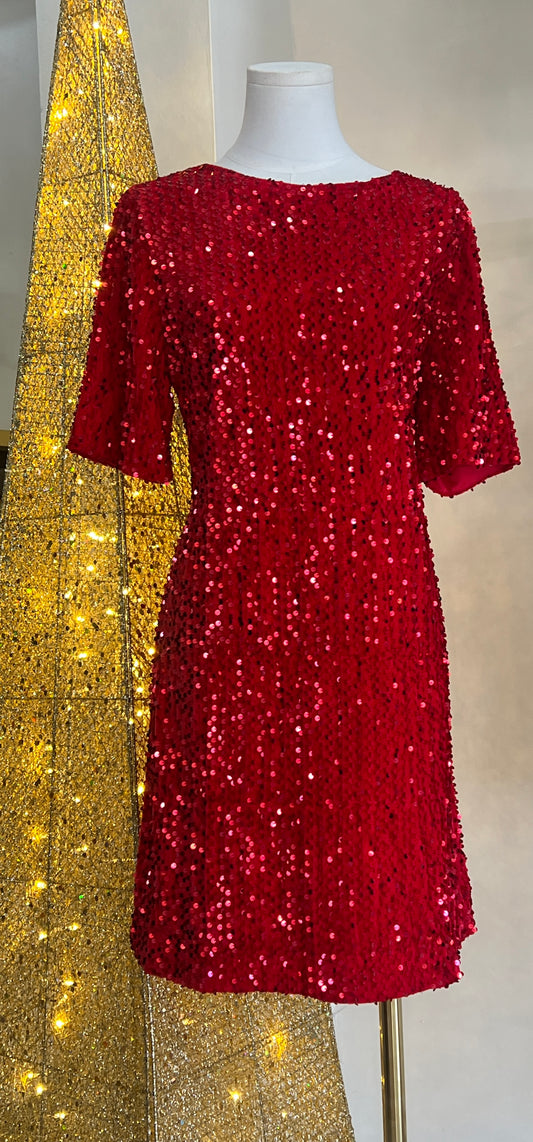 Red Sequin Tshirt Dress