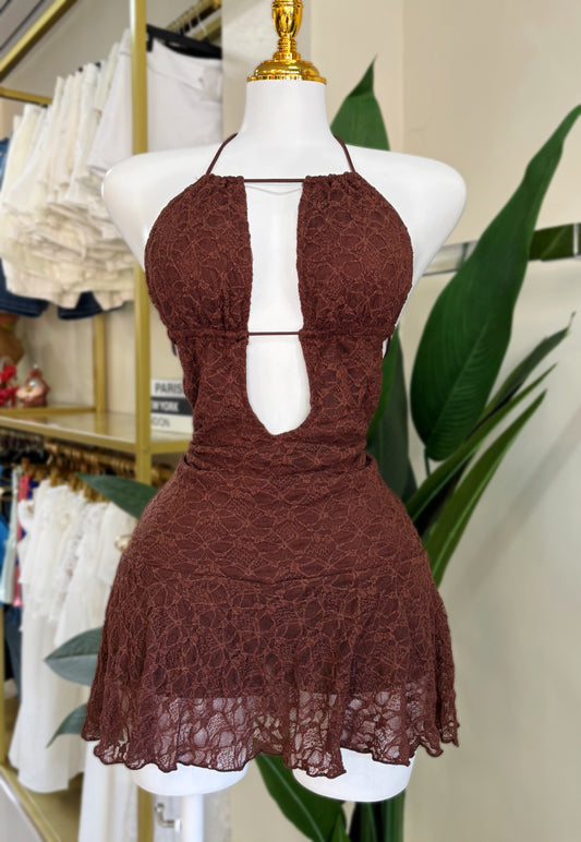 Rosalía Lace Dress (Brown/Burgundy/Black) *Tiene pantalón*