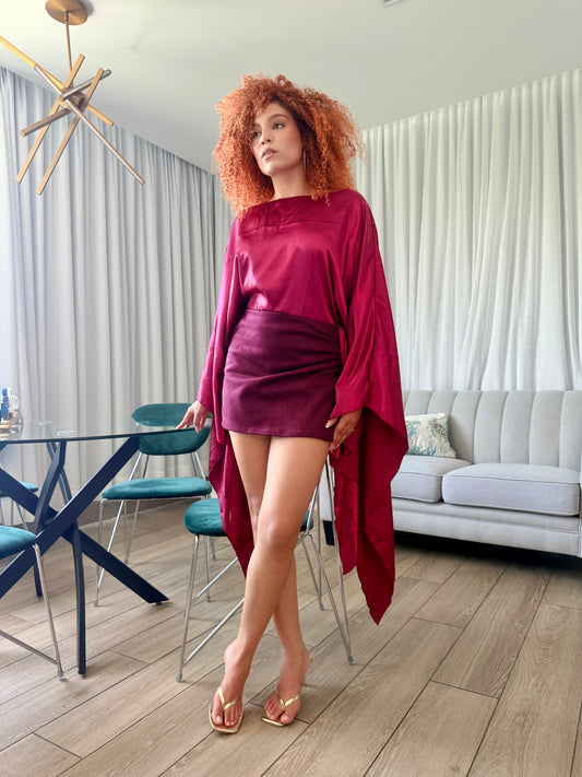 Rebecca Suede Skort (Burgundy)