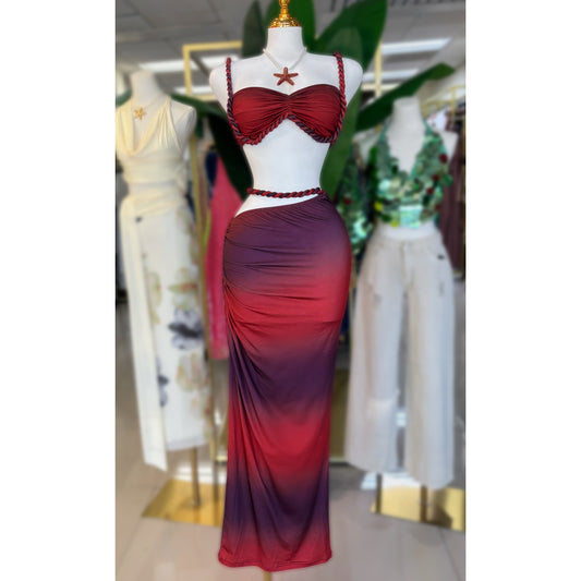 Red Blossom Skirt Set
