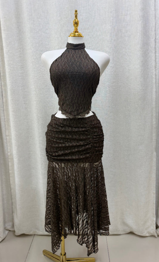 Zully Lace Skirt Set (Chocolate)
