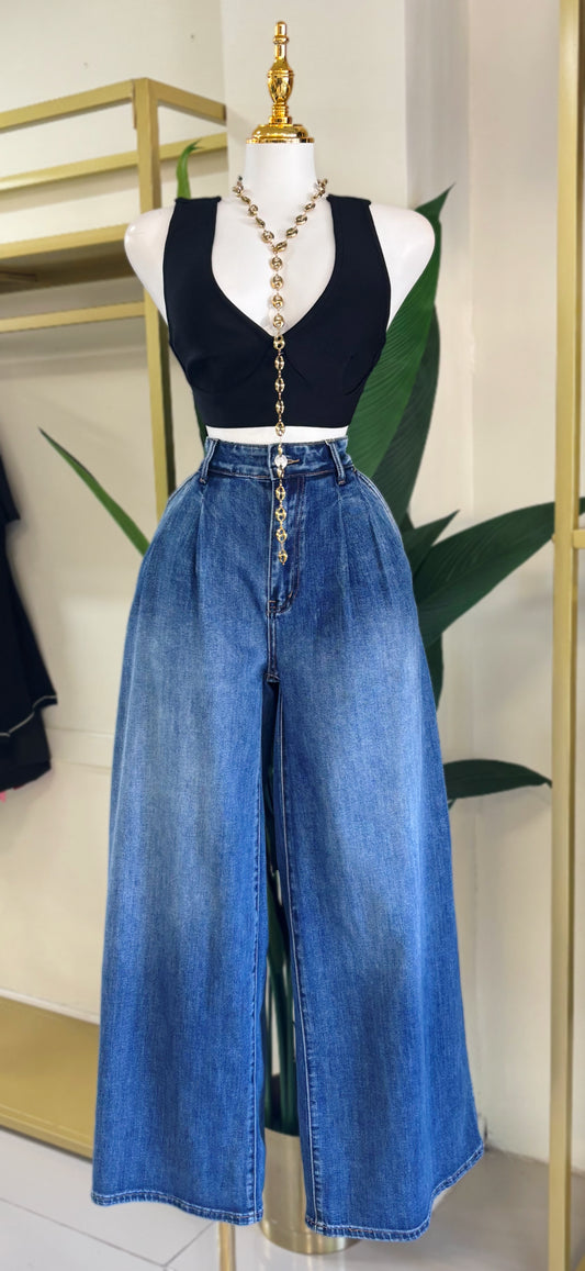Edda Wide Leg Jeans (Mid Blue)