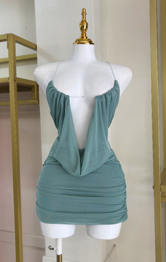 Asia Chain Detail Dress (Sage)