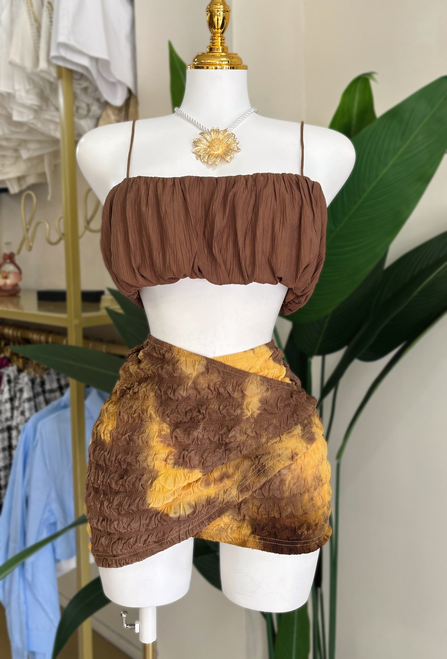 Maite 2 Pieces Blouse Set (Brown)