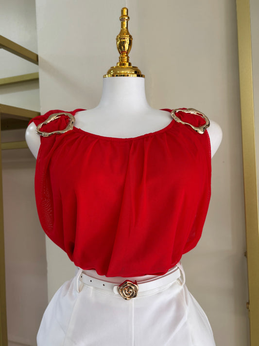 Kamila Gold Detail Blouse (Rojo)