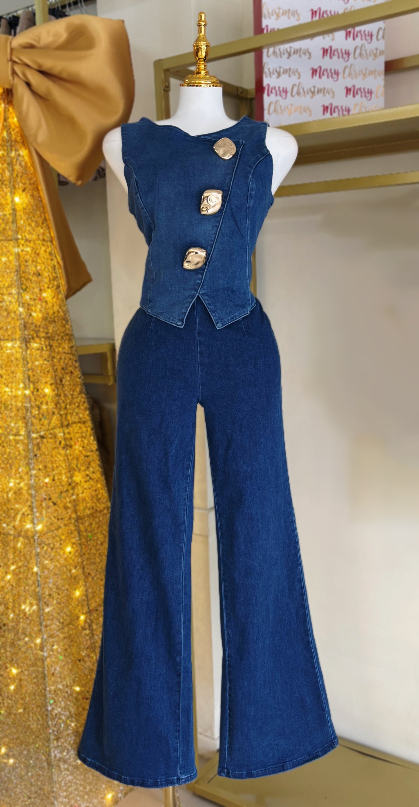 Anna Gold Detail Denim Set (CORRE GRANDE)