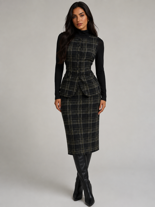 Vienna Plaid Midi Skirt Set