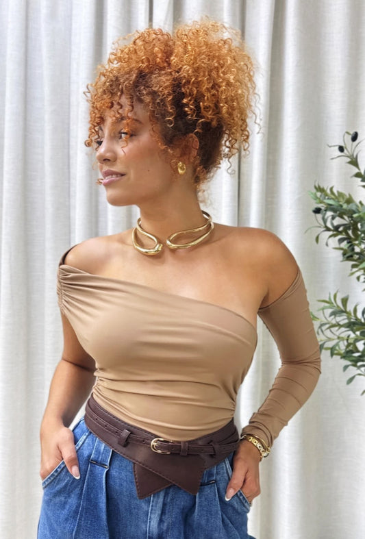 Mila One Shoulder Top (Mocha)