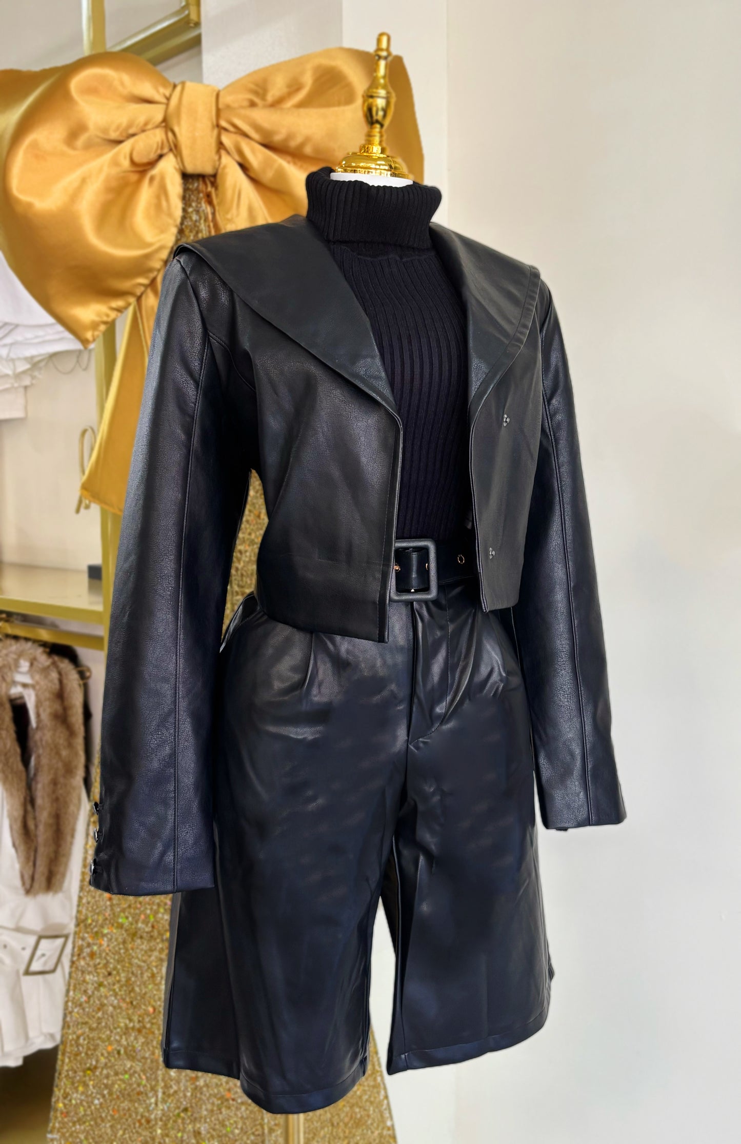 Natalia Black Leather Coat