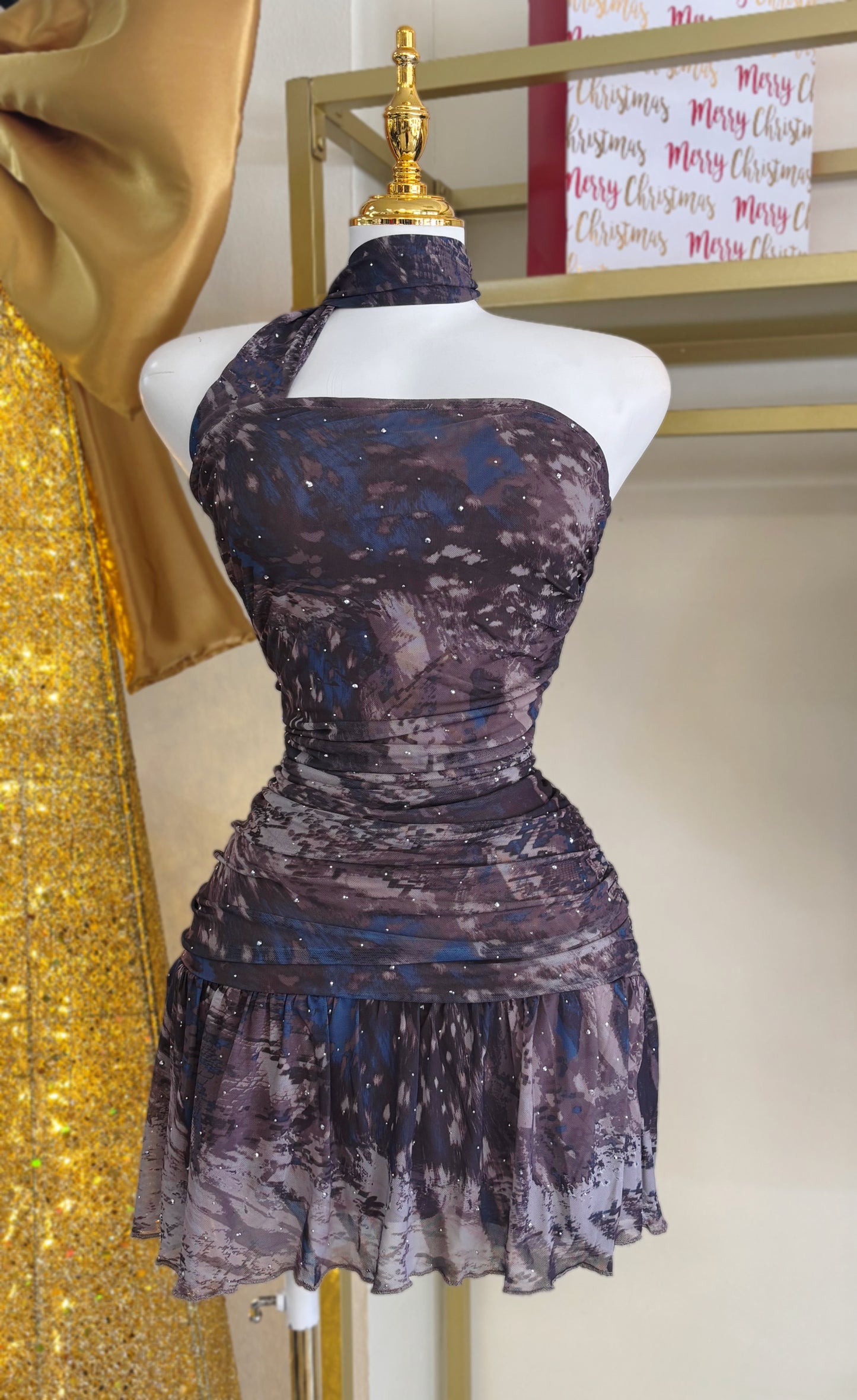 Nadira Scarf Mini Dress (Gray)