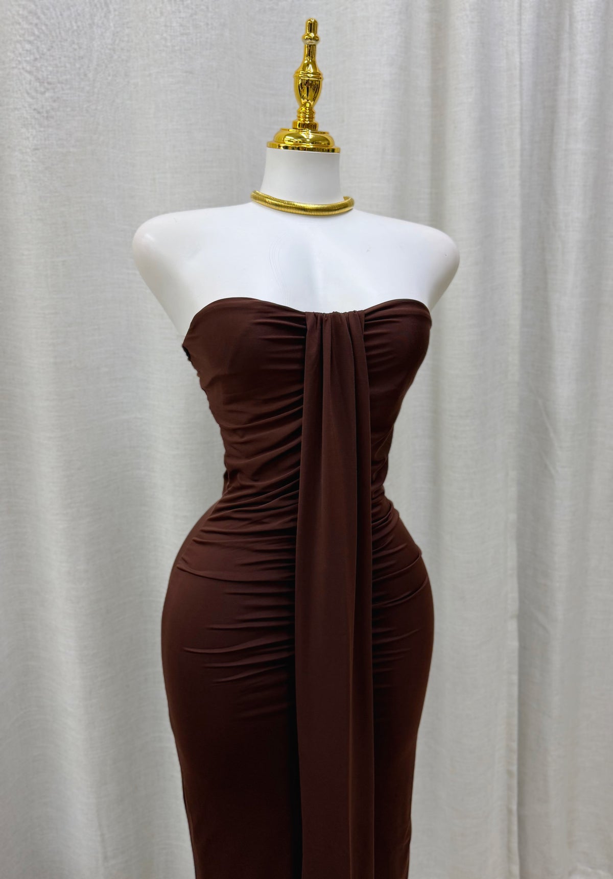 Amira Strapless Maxi Dress (Brown)