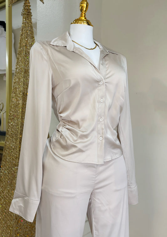 Elvira Satin Blouse (Beige)