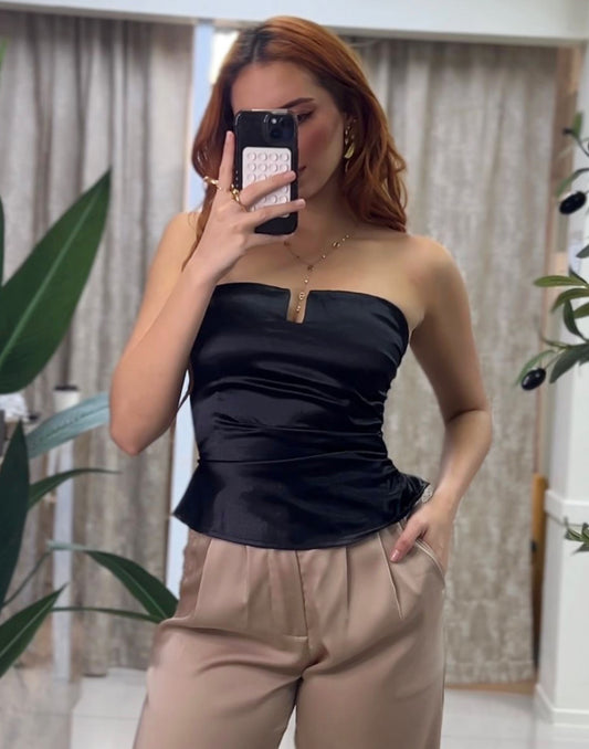 Margot Satin Corset (Negro)