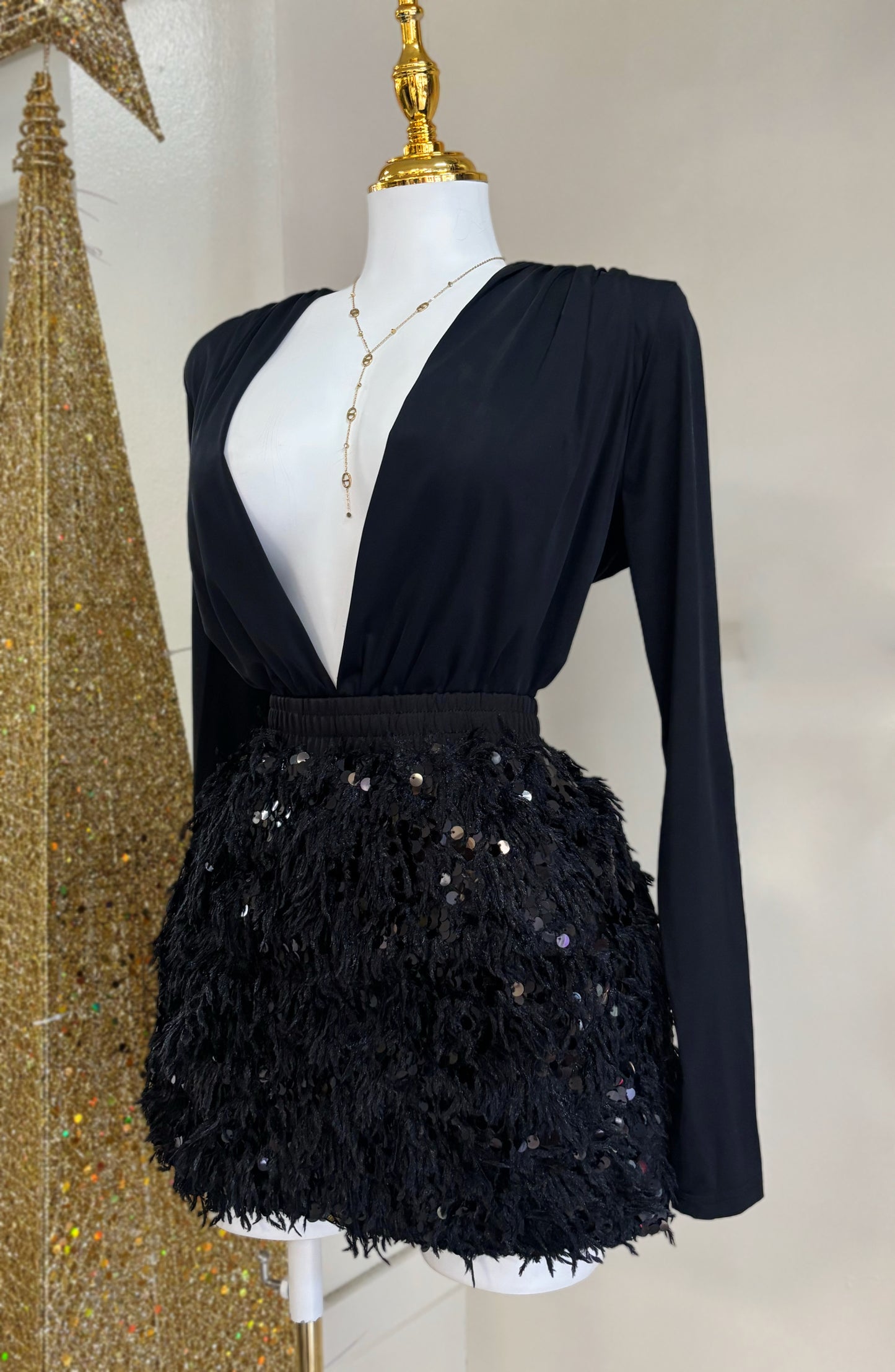 Valeria Sequin Fur Skirt