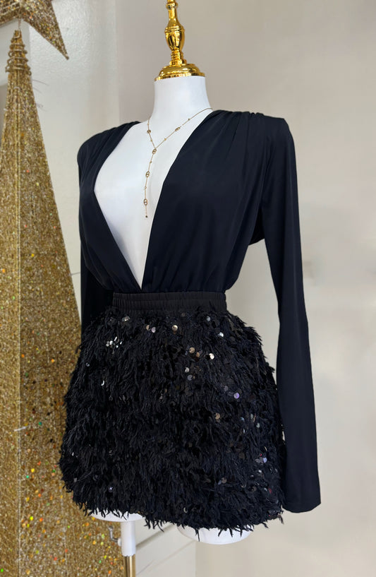 Valeria Sequin Fur Skirt