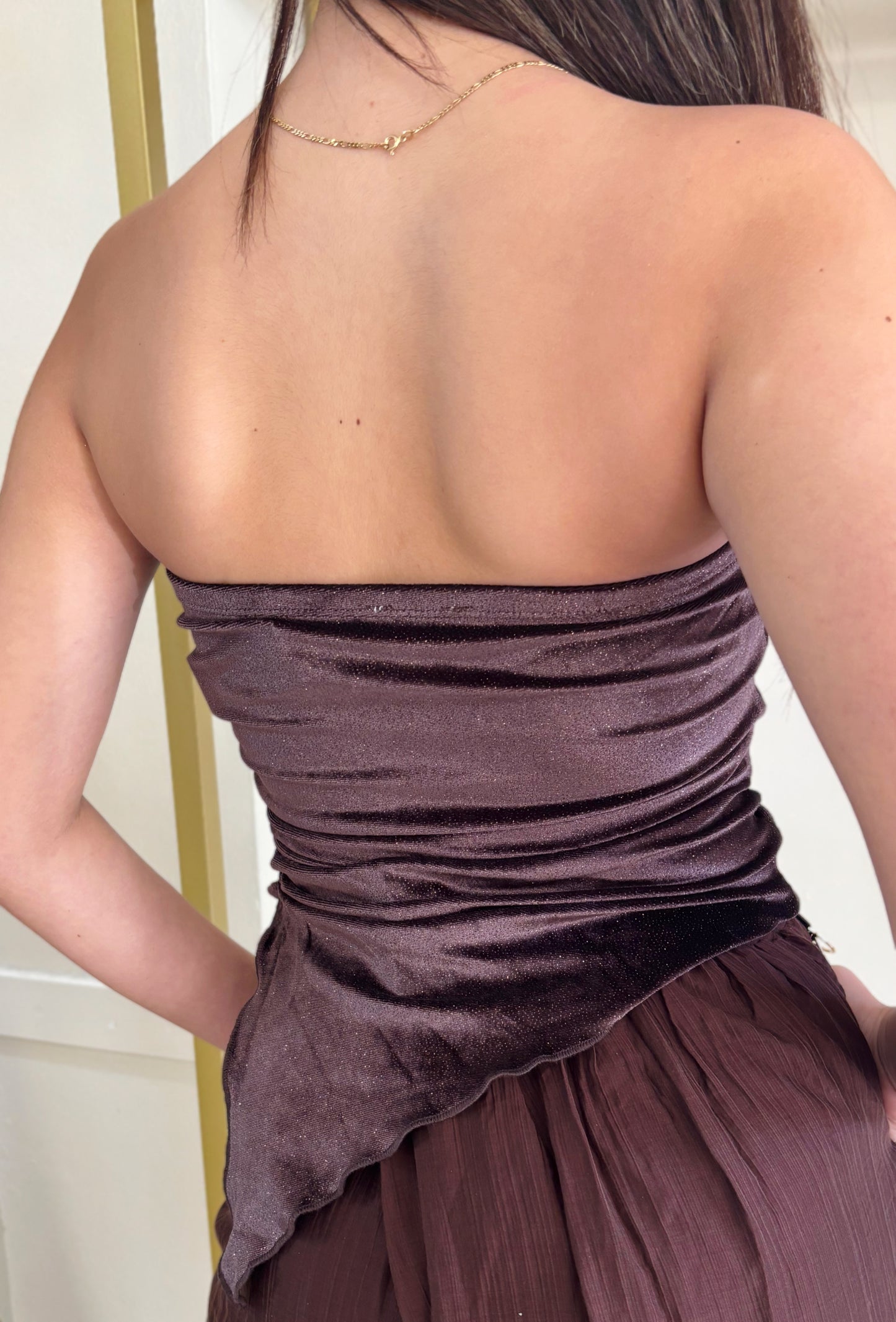 Fabiola Glitter Strapless Top (Brown)