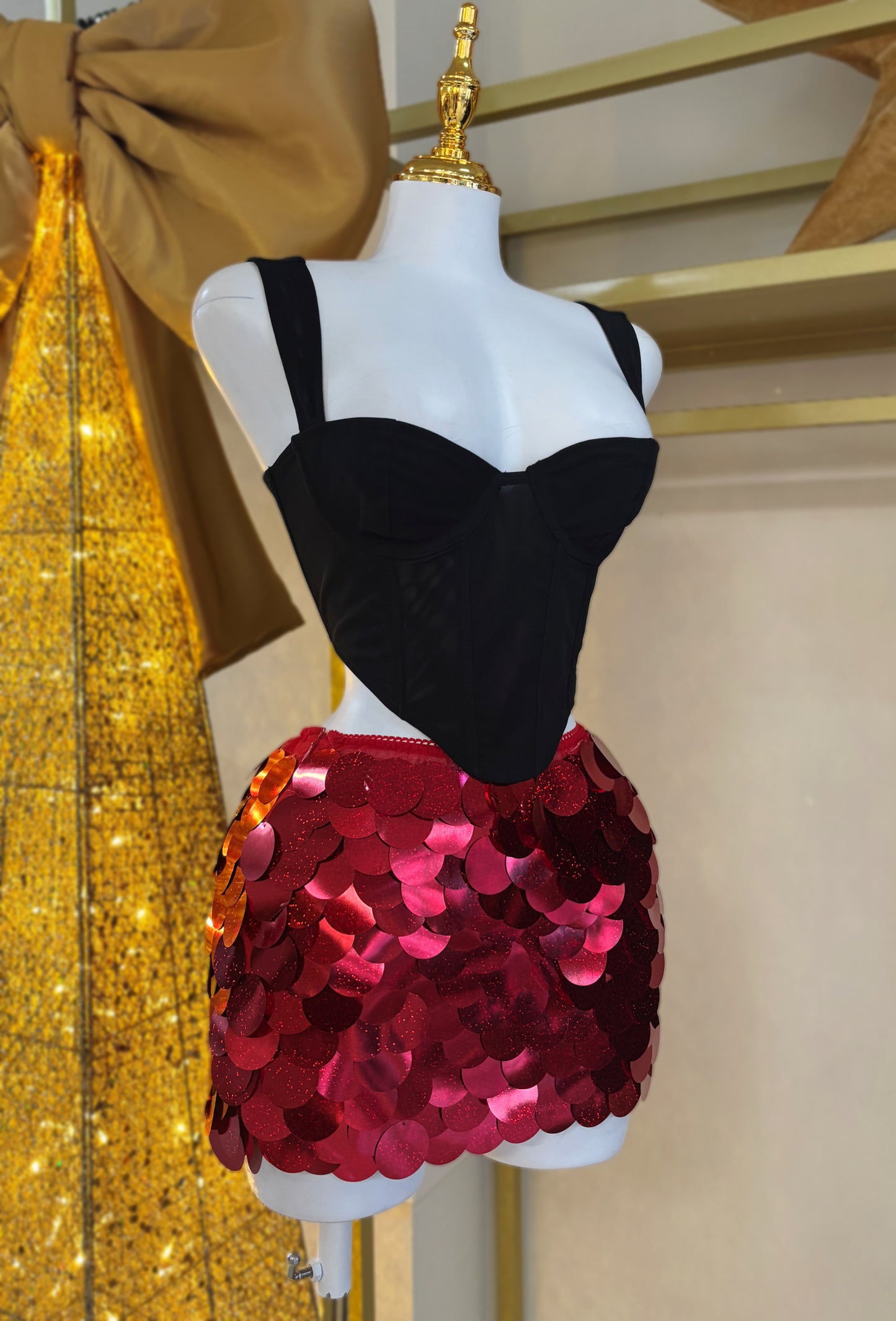 Ariza Red Big Sequin Skirt