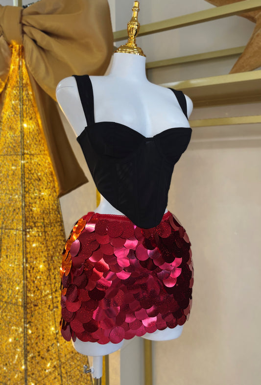 Ariza Red Big Sequin Skirt
