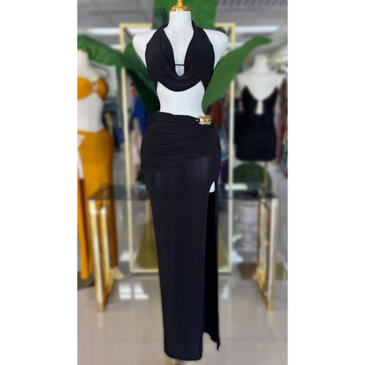 Amira Black Maxi Skirt Set