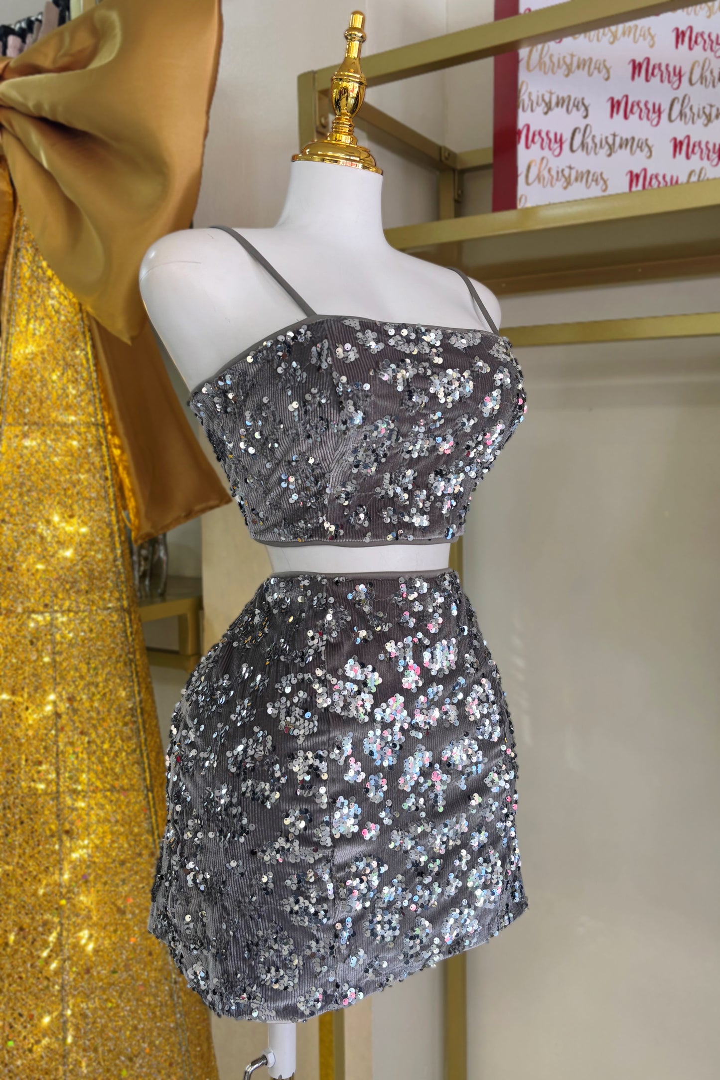 Isaura Silver Sequin Set