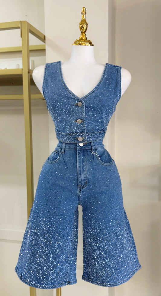 Amira Rhinestone Denim Set